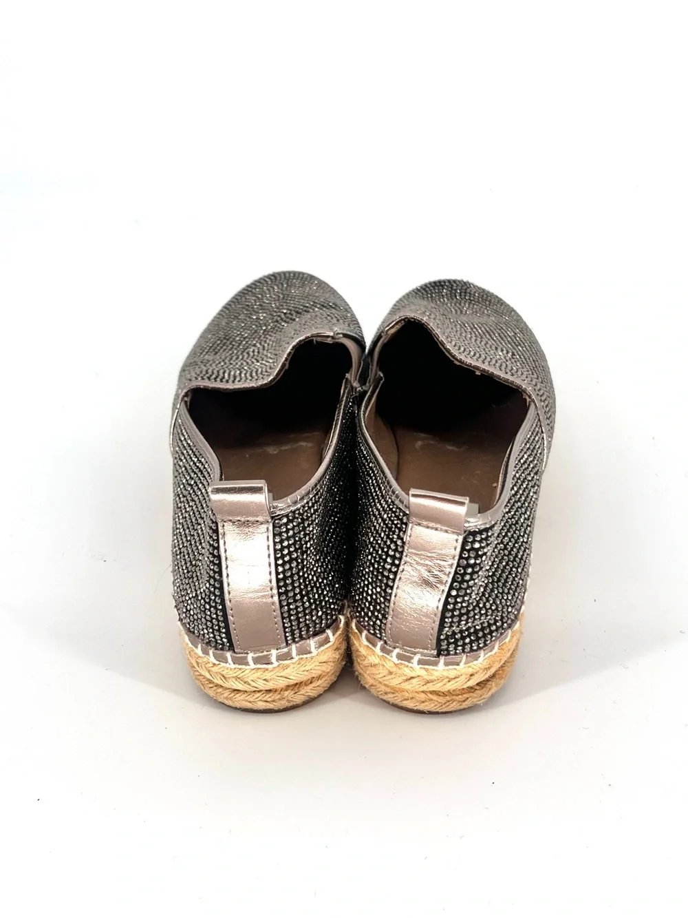 Steve Madden Choppur-R Rhinestone Espadrille Flats Women’s 6 Pewter Slip On